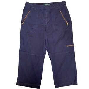 Lauren Ralph Lauren Navy Blue Utility Cargo Pants Gold Zipper Size 4 CottonBlend